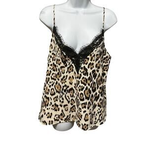 Y2K Socialite Women Babydoll Cami‎ Top L Animal Print Lingerie Lined Lace Trim